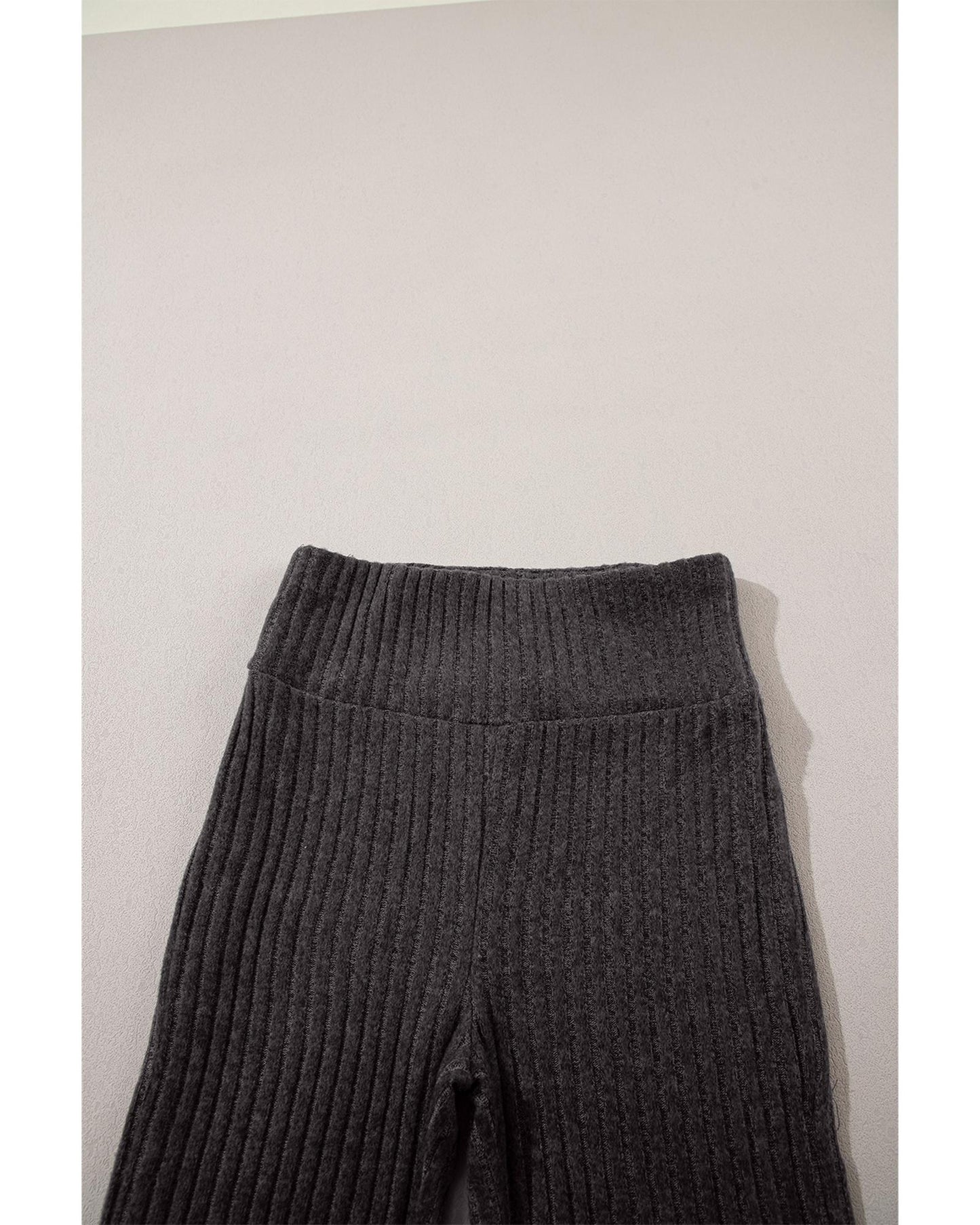 Dark Grey Wide Waistband Ribbed Textured Knit Leggings - S