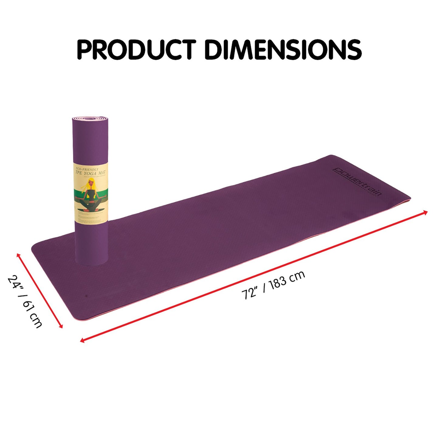 Powertrain TPE Yoga Exercise Mat Home Gym Pilates Fitness 8mm Thick in Dark Purple
