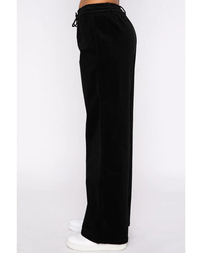 Black Solid Drawstring Waist Wide Leg Pants - XL