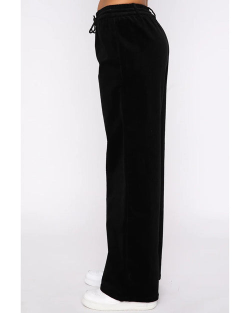 Black Solid Drawstring Waist Wide Leg Pants - XL
