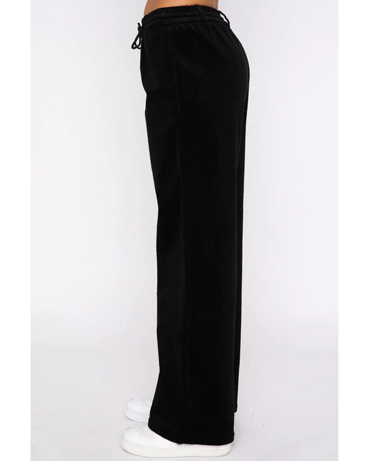 Black Solid Drawstring Waist Wide Leg Pants - XL