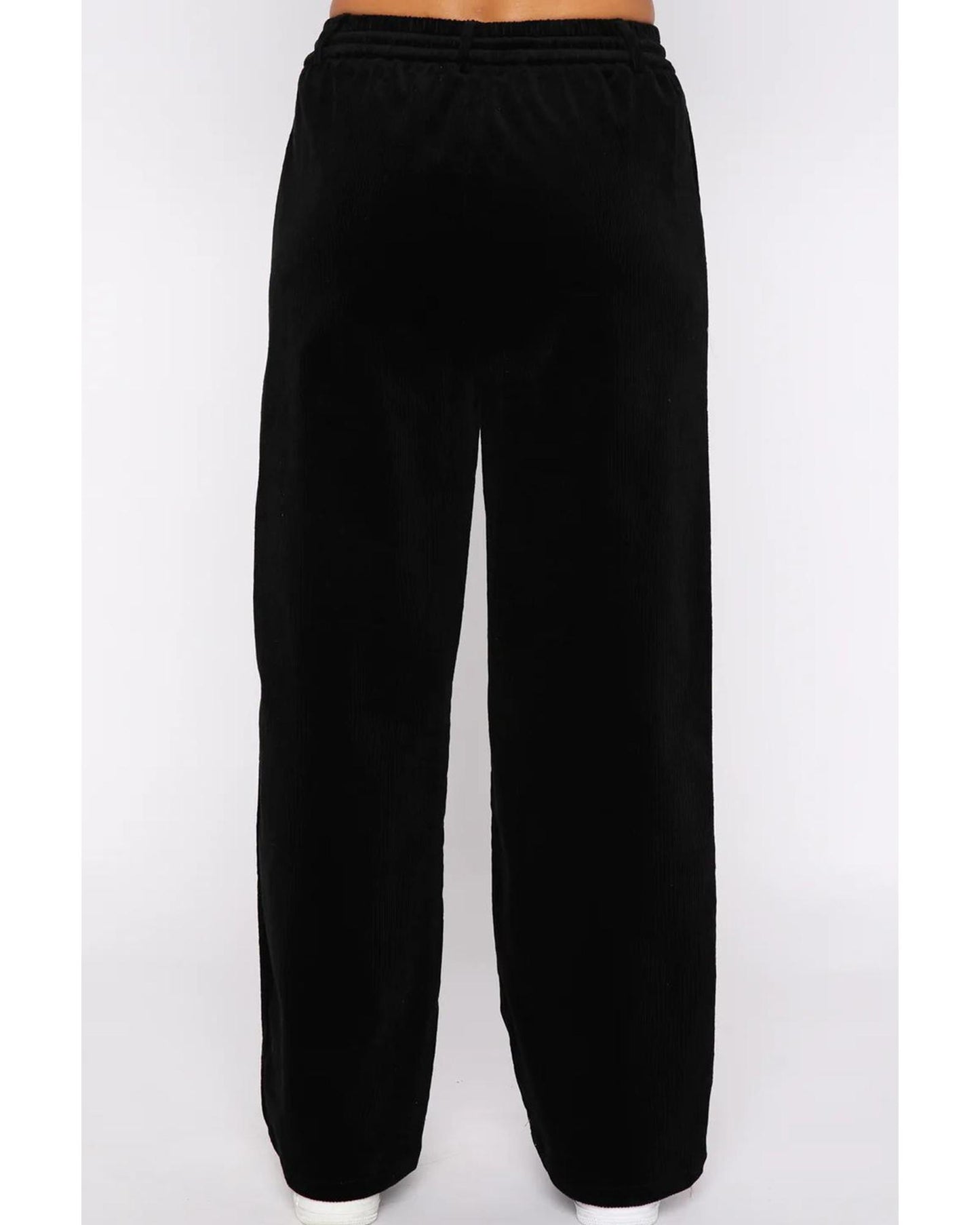 Black Solid Drawstring Waist Wide Leg Pants - XL