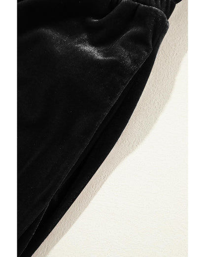 Black Solid Drawstring Waist Wide Leg Pants - XL