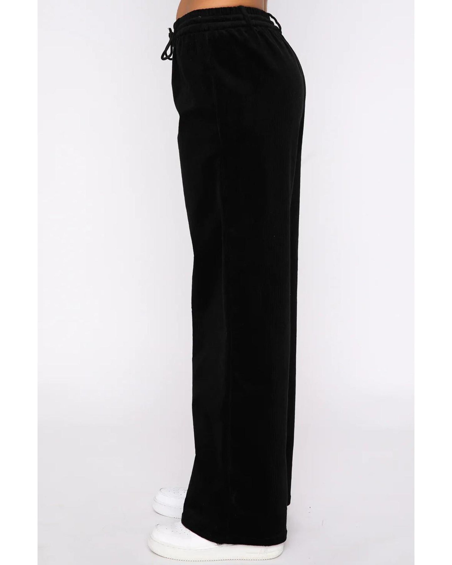 Black Solid Drawstring Waist Wide Leg Pants - XL