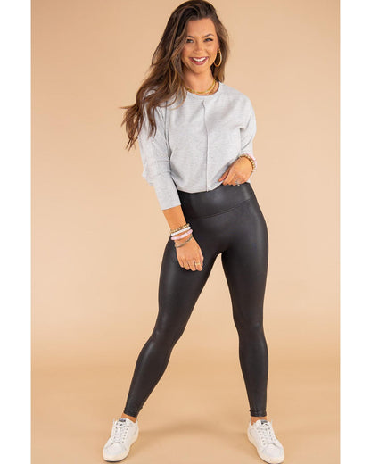 Black Faux Leather Skinny Leggings - L