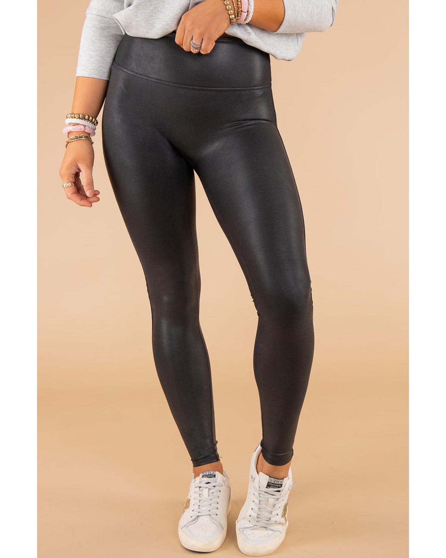 Black Faux Leather Skinny Leggings - L