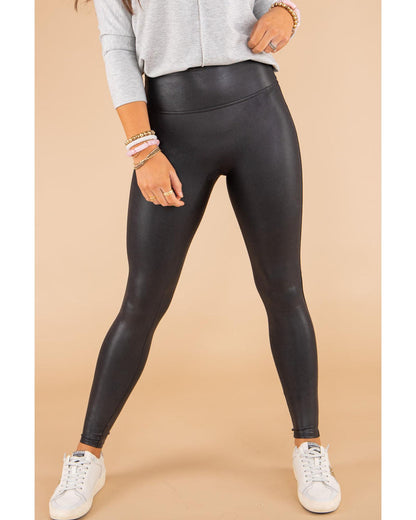 Black Faux Leather Skinny Leggings - M