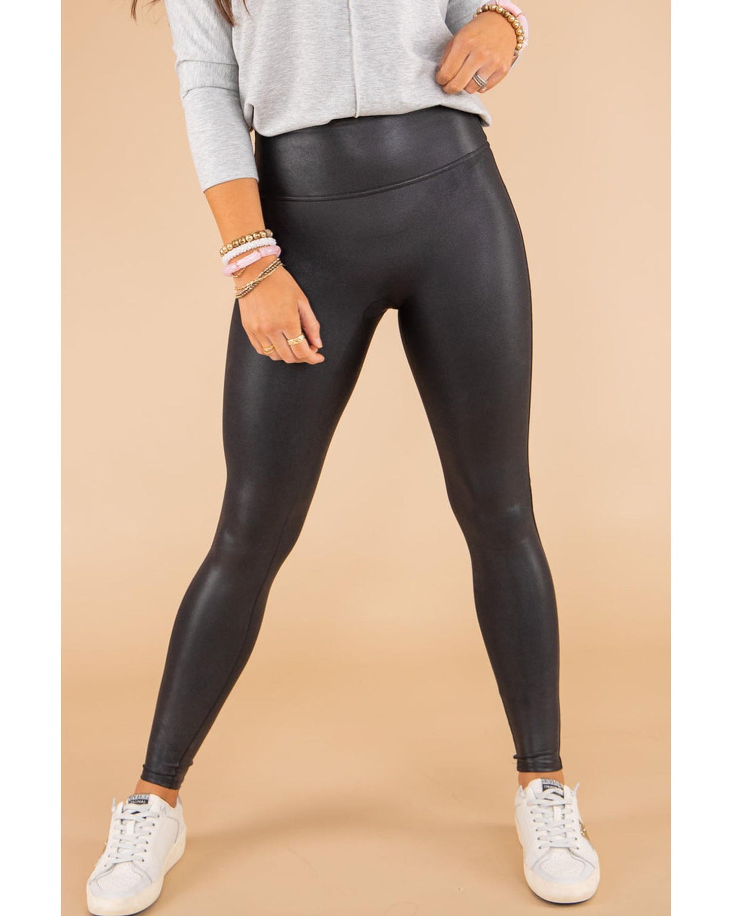Black Faux Leather Skinny Leggings - M