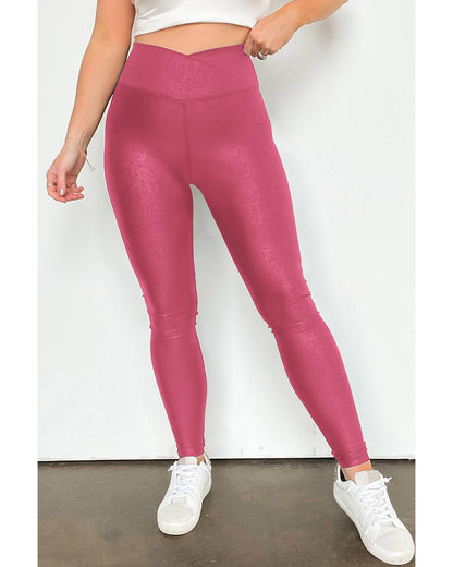 Rose Red Crossed Dip Waist Sleek Leather Leggings - L