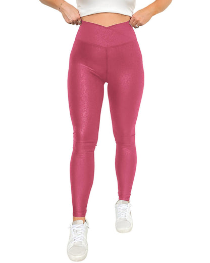 Rose Red Crossed Dip Waist Sleek Leather Leggings - M