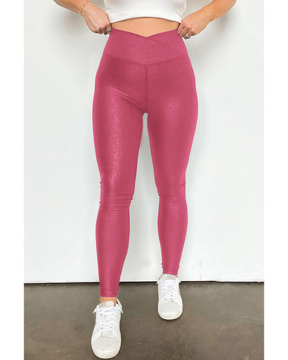 Rose Red Crossed Dip Waist Sleek Leather Leggings - M