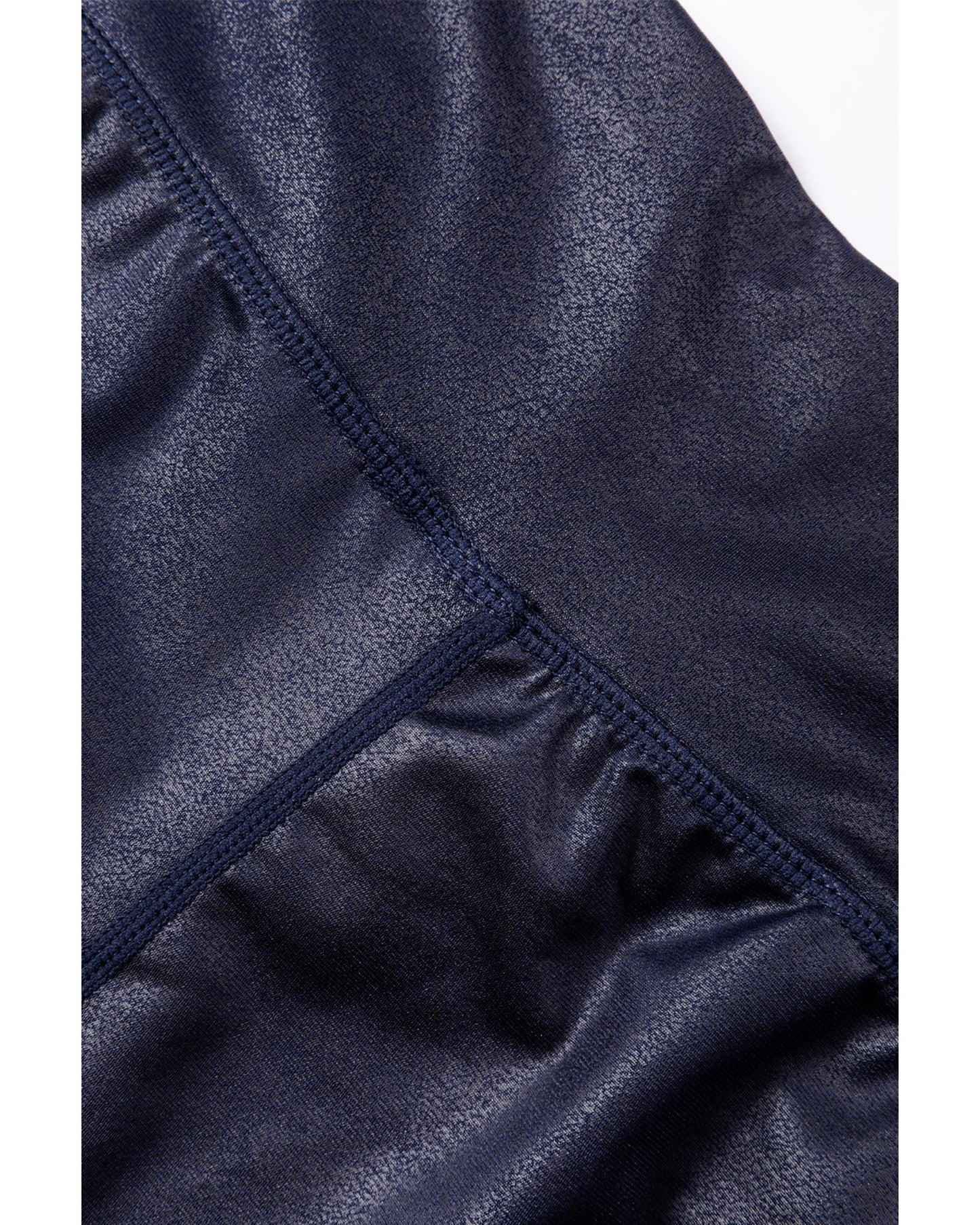 Navy Blue Crossed Dip Waist Sleek Leather Leggings - XL