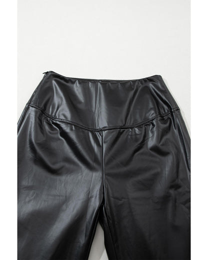 Black Faux Leather Zipped Detail Leggings - L