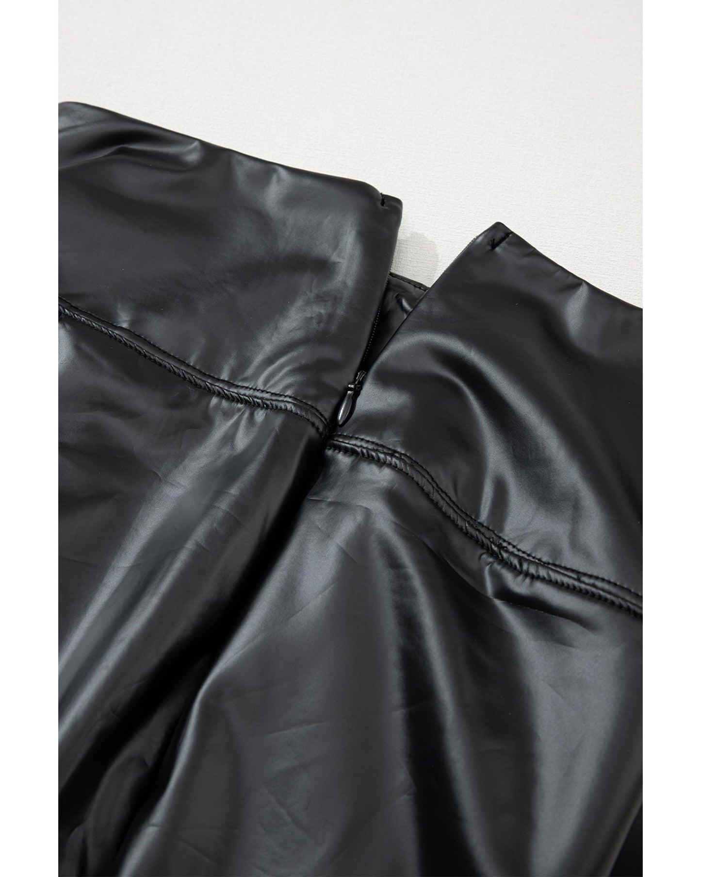 Black Faux Leather Zipped Detail Leggings - L