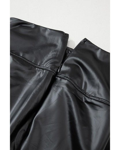 Black Faux Leather Zipped Detail Leggings - L