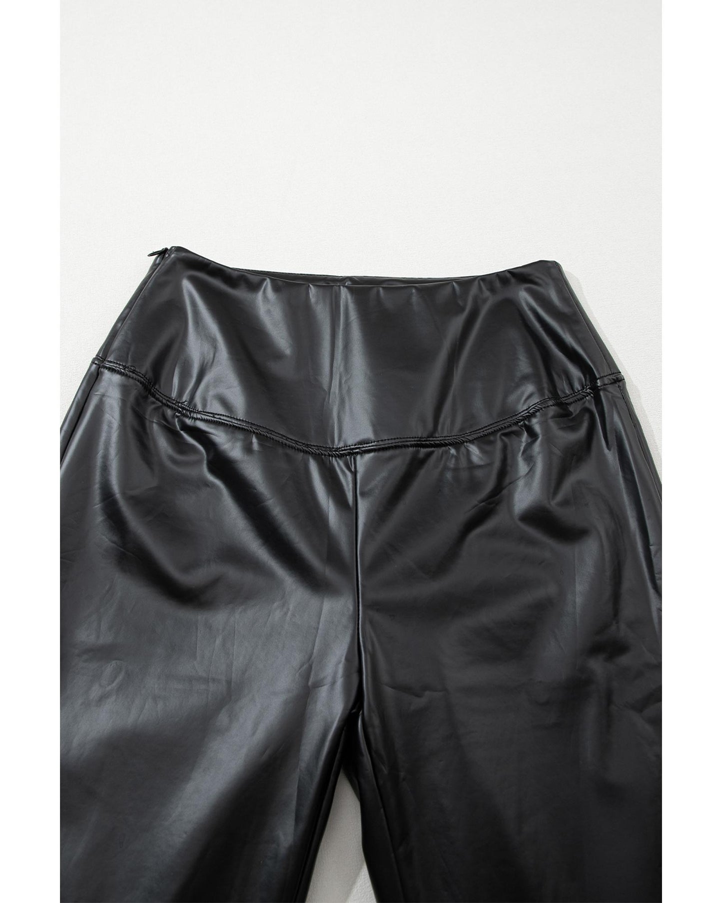 Black Faux Leather Zipped Detail Leggings - M