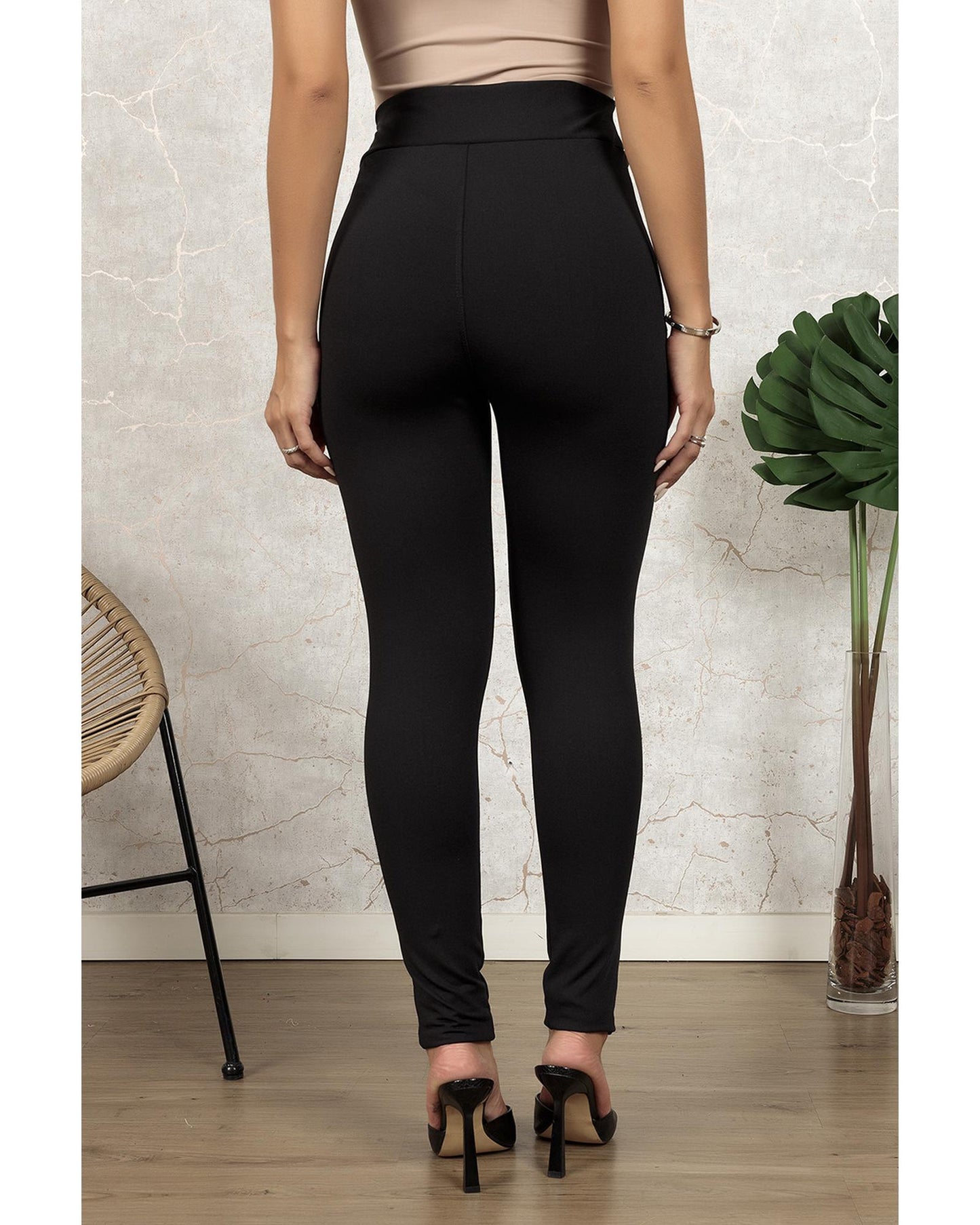 Black Leather Panel Patchwork High Waist Leggings - XL