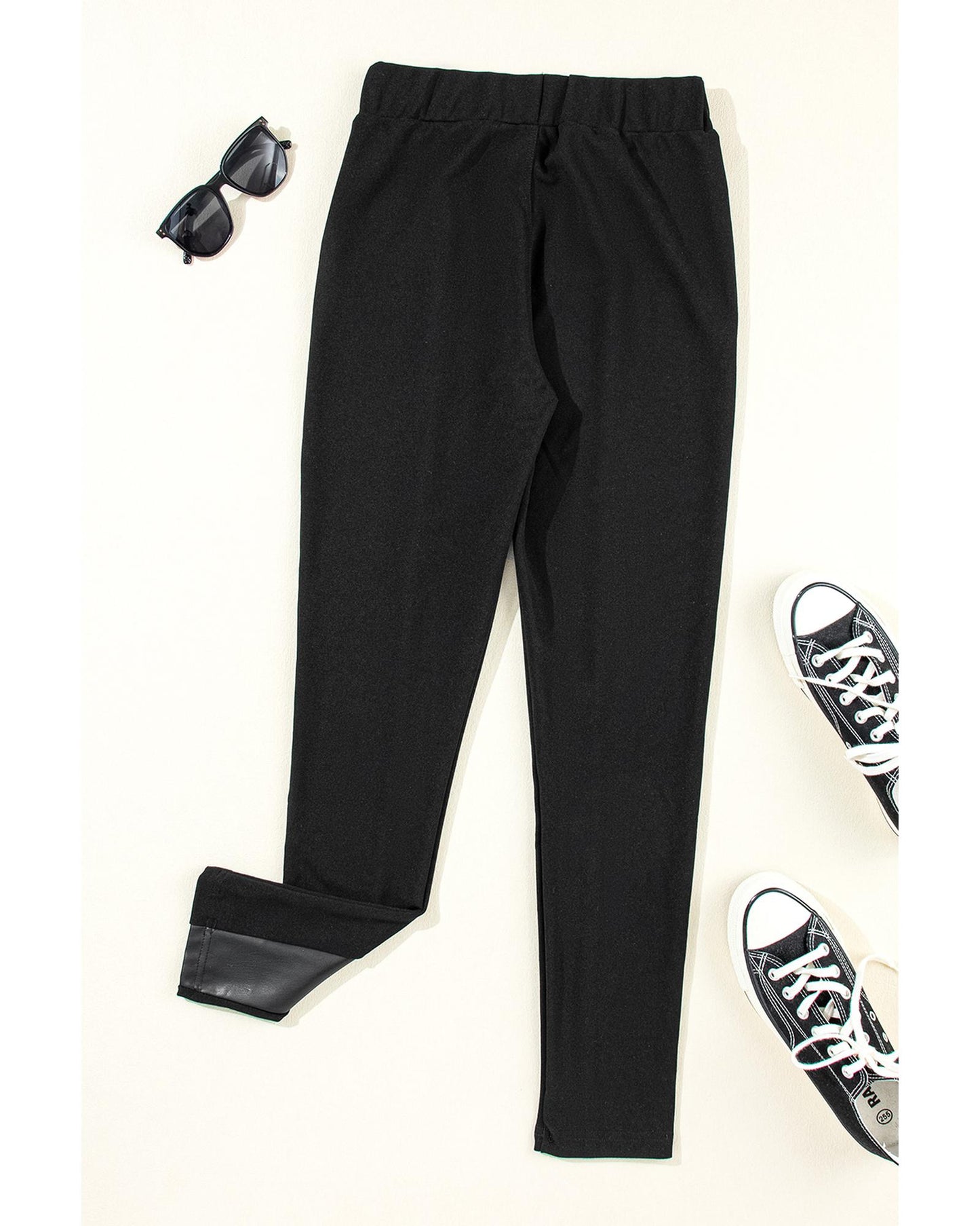 Black Leather Panel Patchwork High Waist Leggings - XL