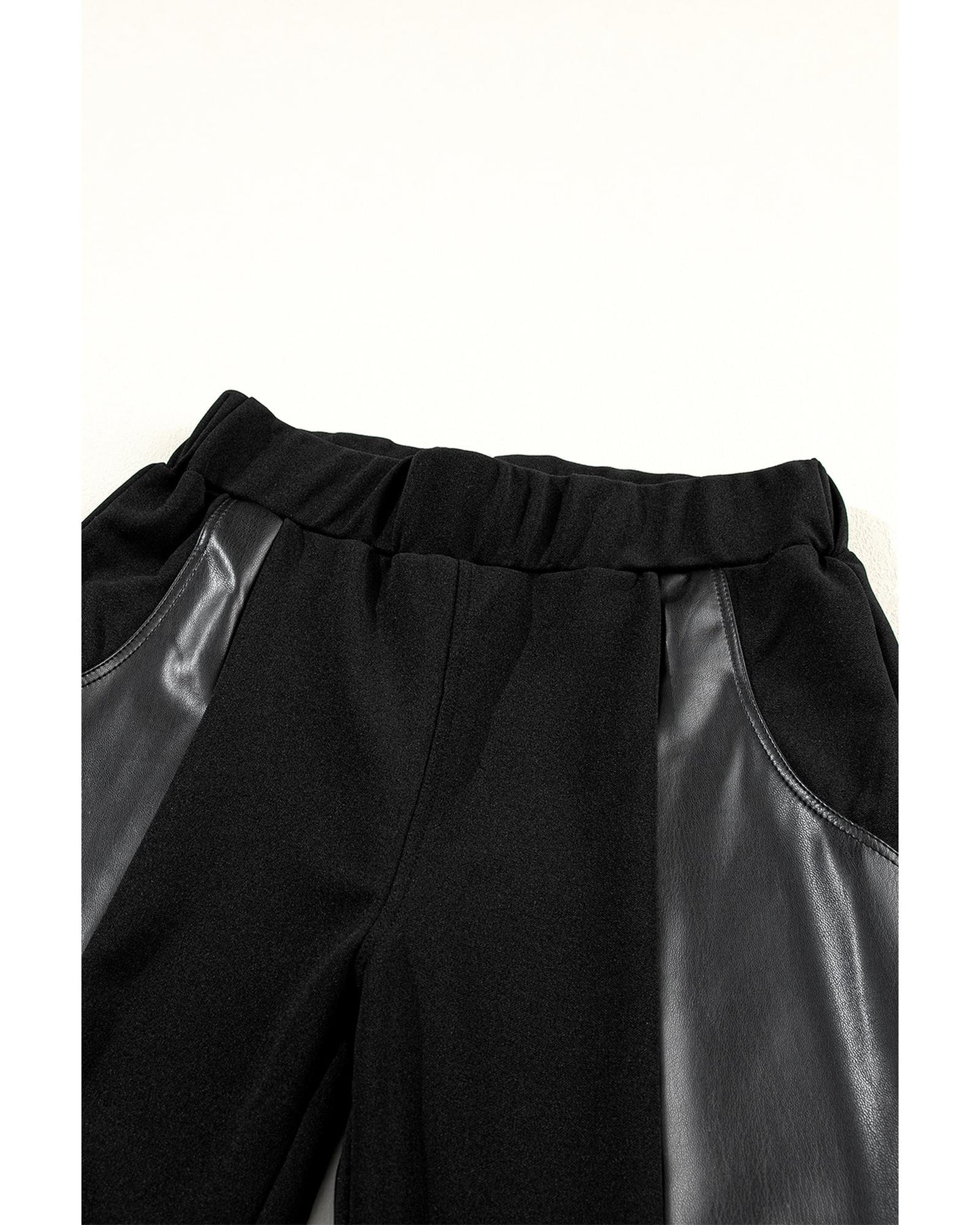 Black Leather Panel Patchwork High Waist Leggings - XL