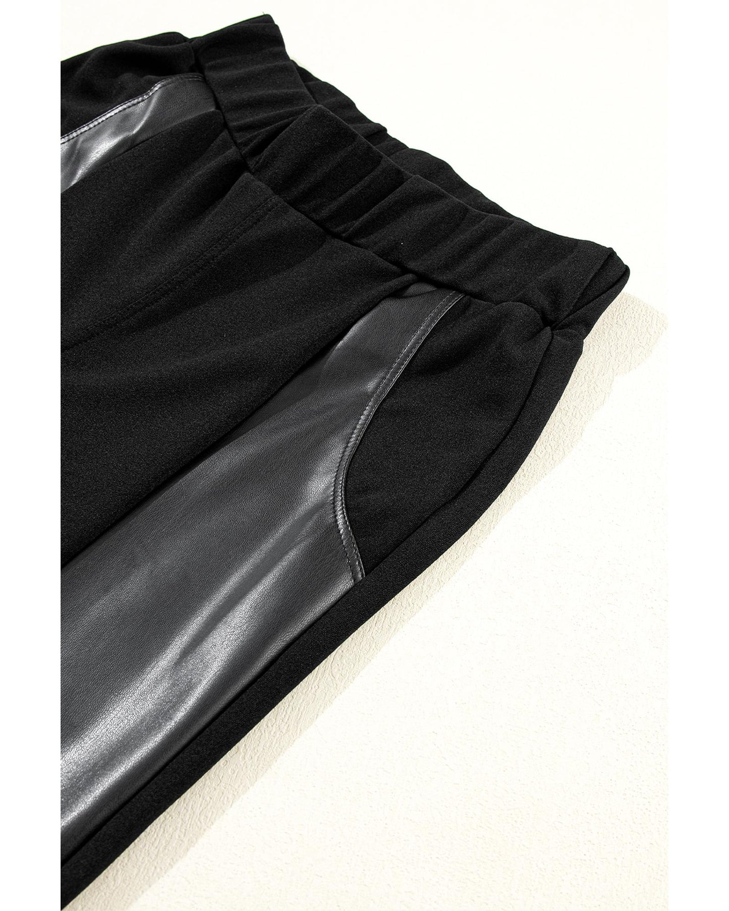 Black Leather Panel Patchwork High Waist Leggings - XL