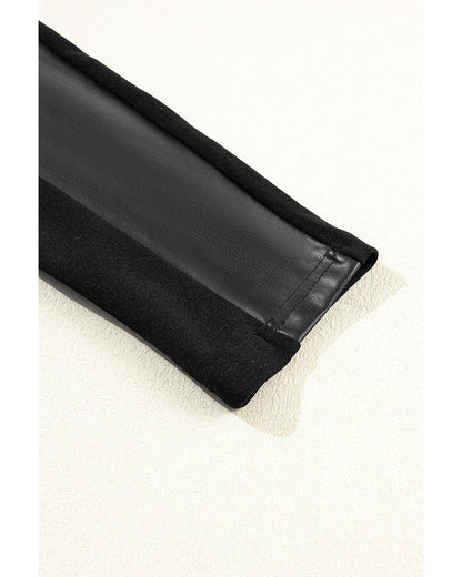 Black Leather Panel Patchwork High Waist Leggings - XL