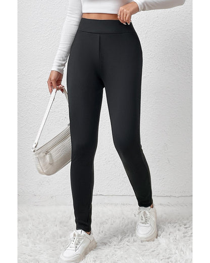 Black Fleece Lining Winter High Waist Leggings - L