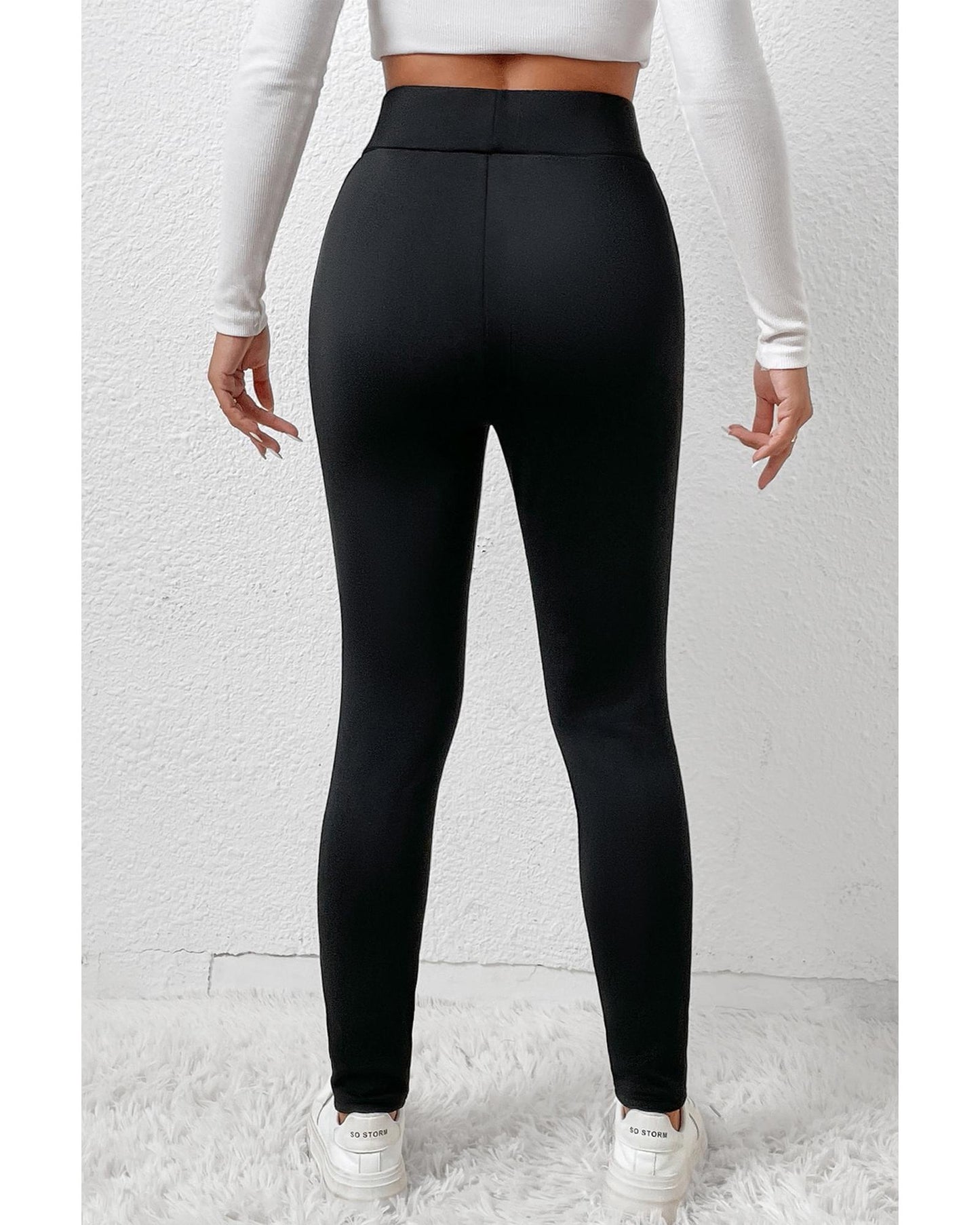 Black Fleece Lining Winter High Waist Leggings - L