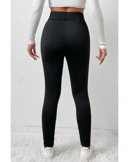 Black Fleece Lining Winter High Waist Leggings - L