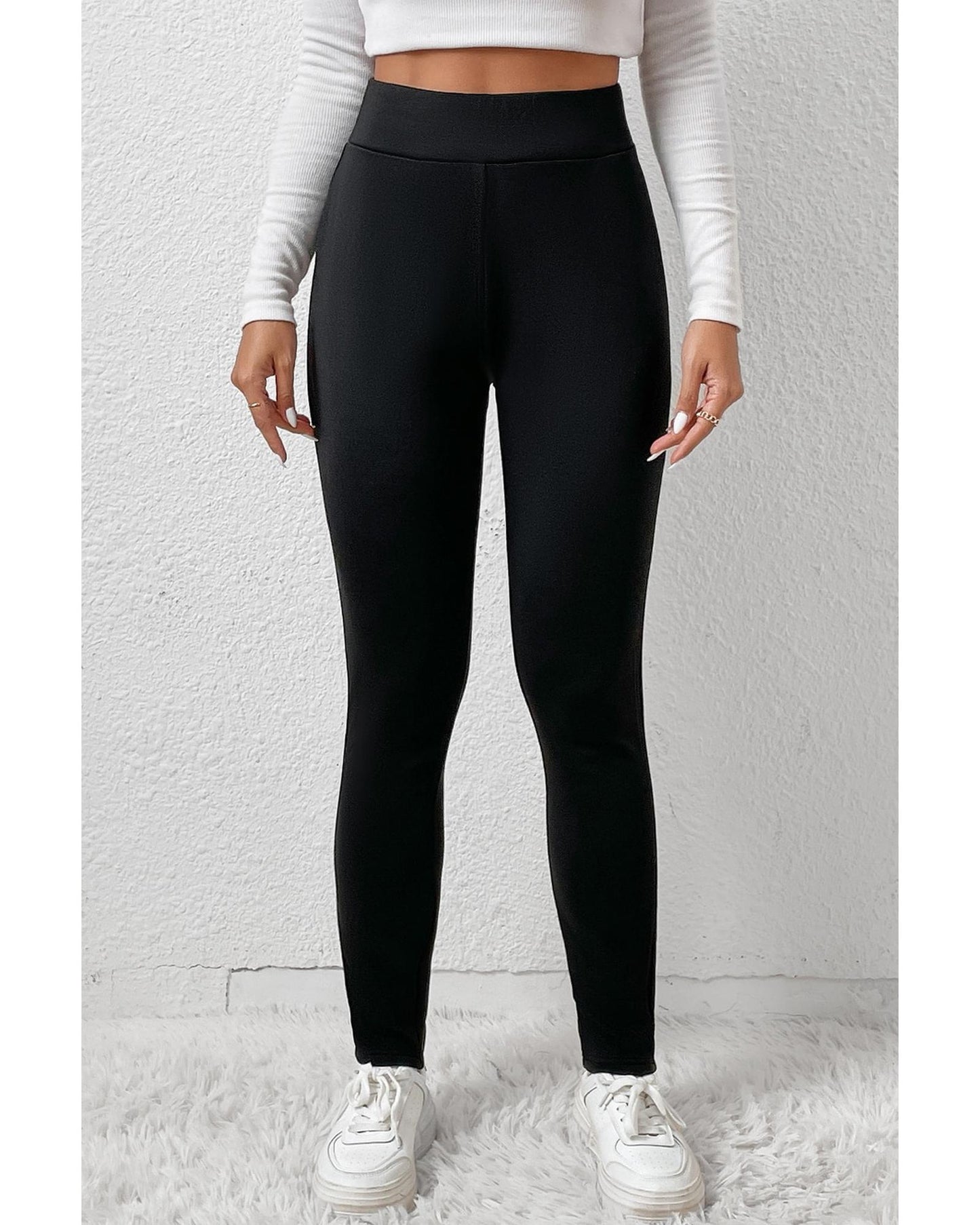Black Fleece Lining Winter High Waist Leggings - L