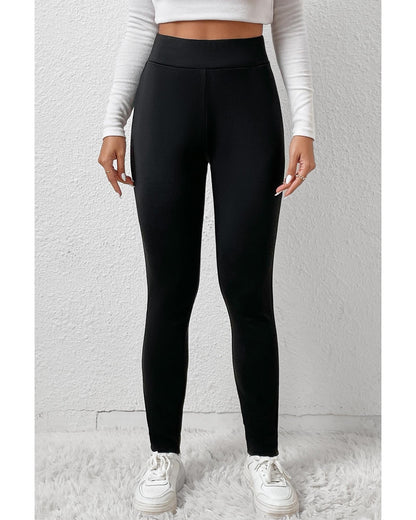 Black Fleece Lining Winter High Waist Leggings - L