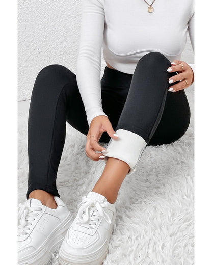 Black Fleece Lining Winter High Waist Leggings - L