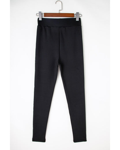Black Fleece Lining Winter High Waist Leggings - L