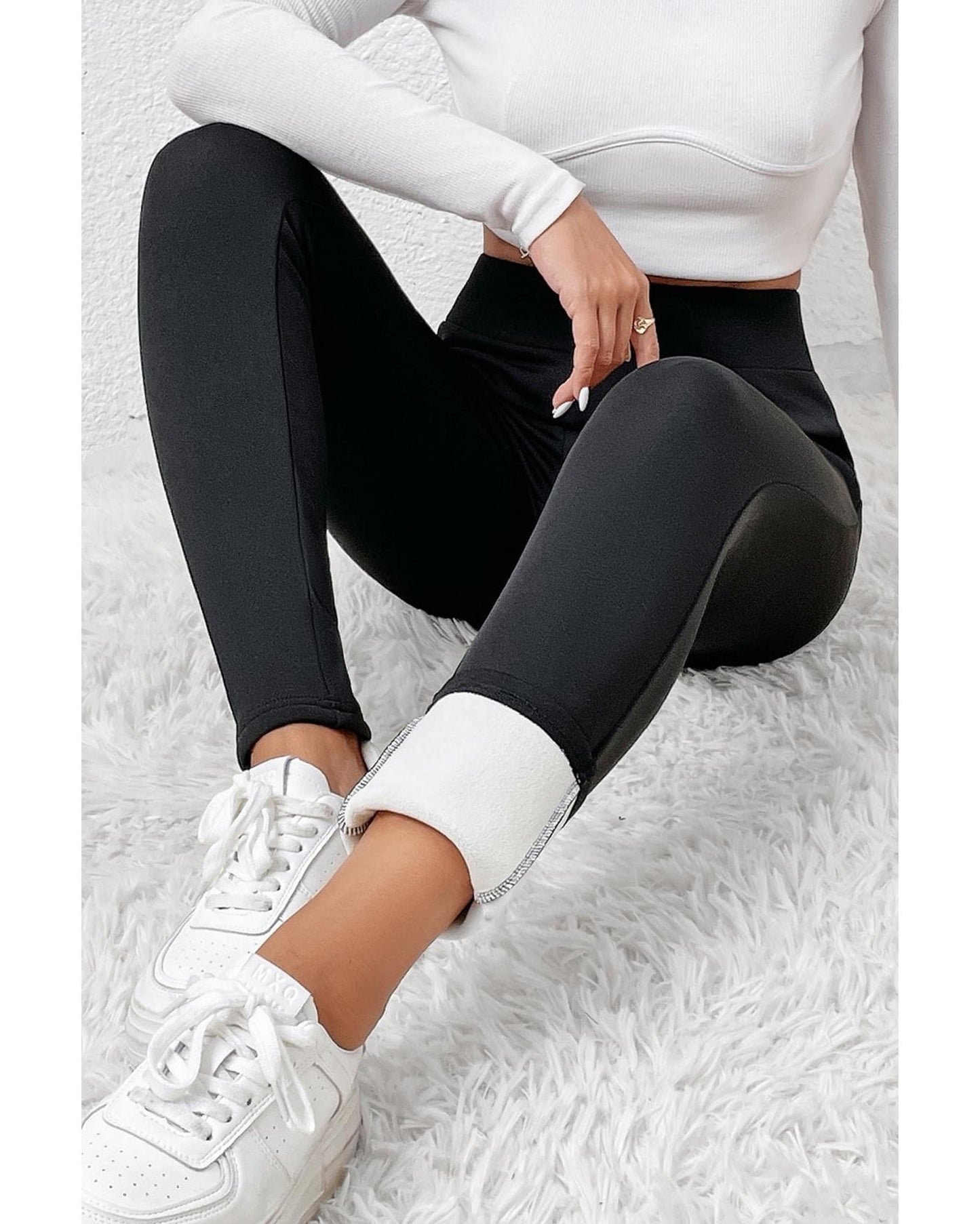 Black Fleece Lining Winter High Waist Leggings - XL