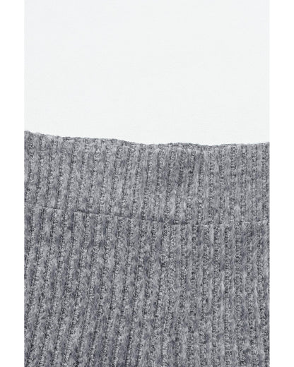 Gray Wide Waistband Ribbed Textured Knit Leggings - L