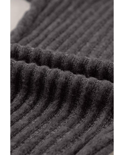 Dark Grey Wide Waistband Ribbed Textured Knit Leggings - S