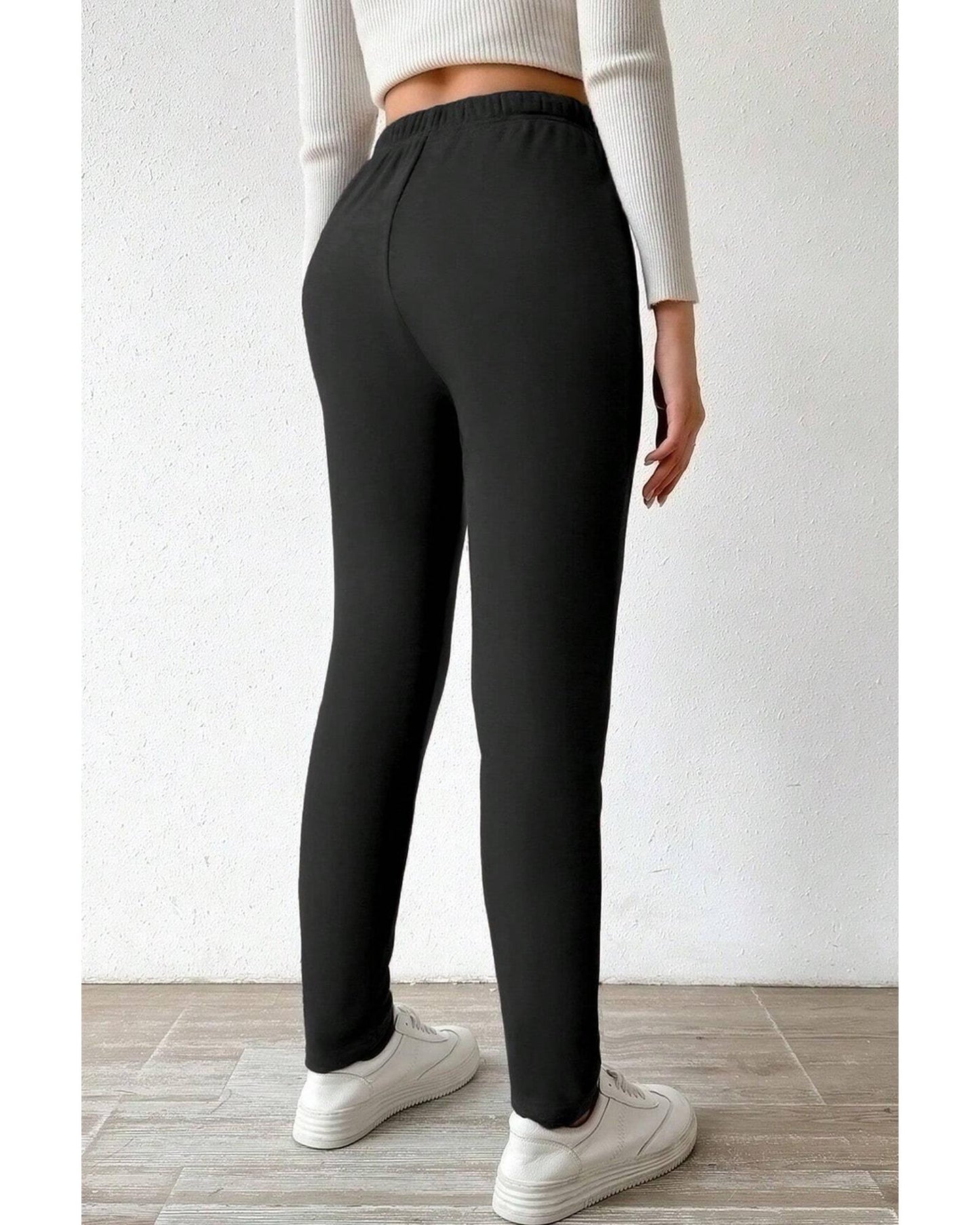 Black Thermal Lined Drawstring High Waist Leggings - M