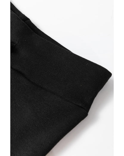 Black Solid Drawstring Waist Thermal Lined Leggings - M