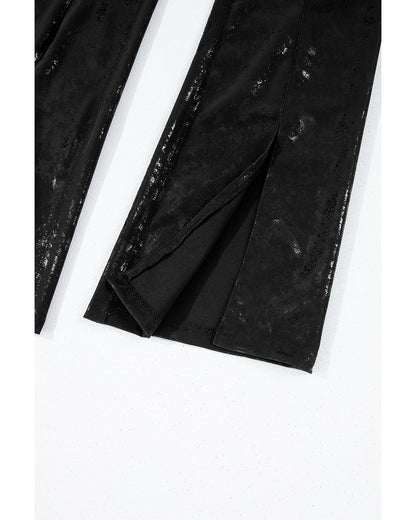 Black Faux Leather Splits High Waist Leggings - L