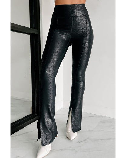 Black Faux Leather Splits High Waist Leggings - M