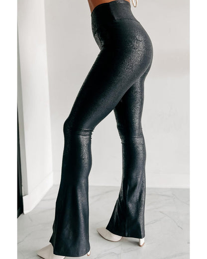 Black Faux Leather Splits High Waist Leggings - S