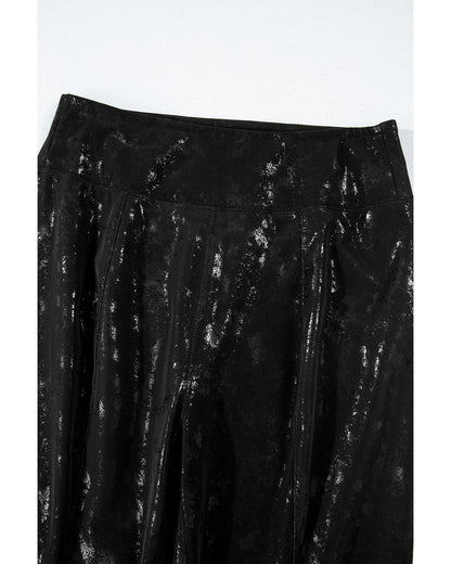 Black Faux Leather Splits High Waist Leggings - S