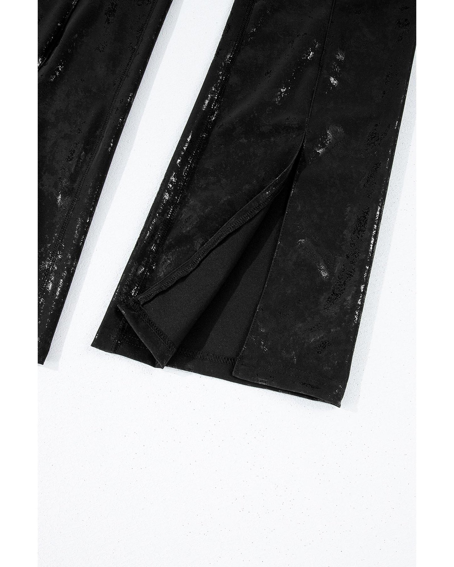 Black Faux Leather Splits High Waist Leggings - S