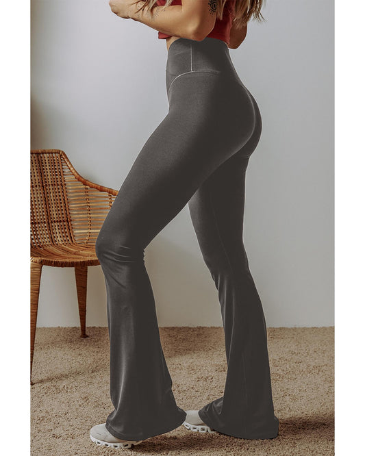 Dark Grey V Shape High Waist Flared Leggings - M