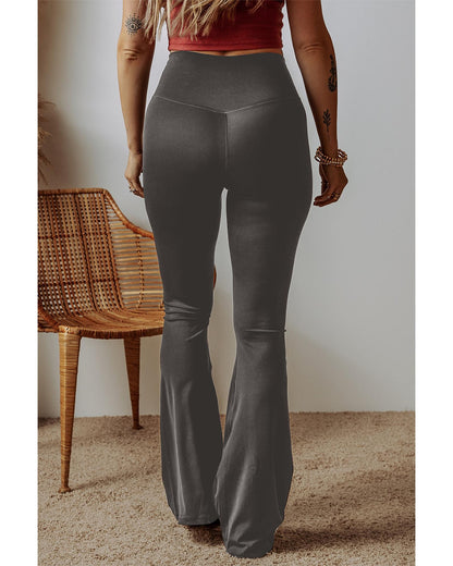 Dark Grey V Shape High Waist Flared Leggings - M