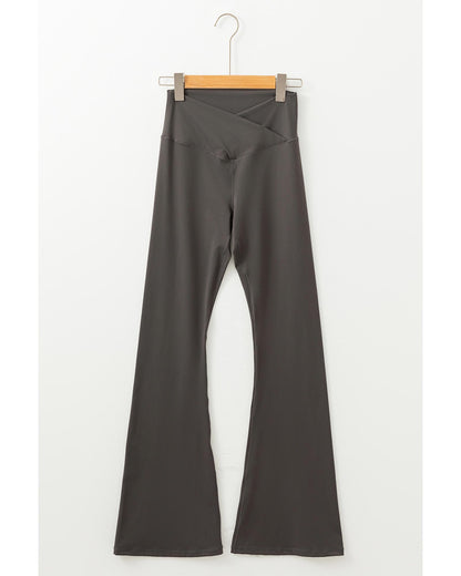 Dark Grey V Shape High Waist Flared Leggings - M