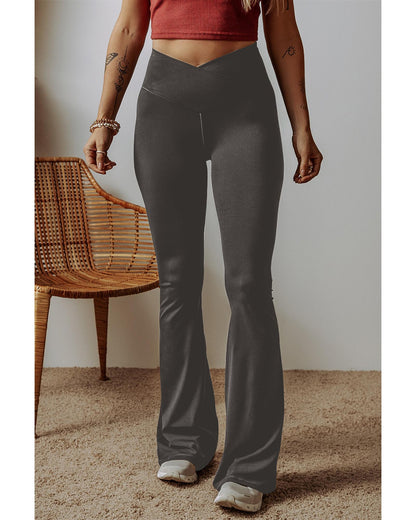 Dark Grey V Shape High Waist Flared Leggings - S