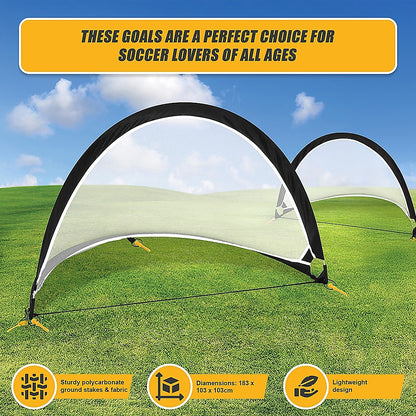 Pair of Soccer Football Goals 180cm Pop Up Portable Quick Set Up
