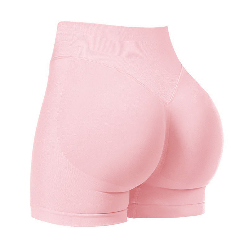 M Pink High-Elastic Hip Yoga Shorts - Seamless Mid-Intensity Pilates Workout Shorts