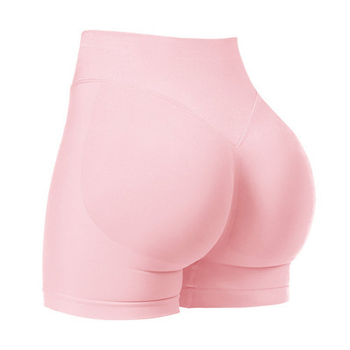 XXL Pink High-Elastic Hip Yoga Shorts - Seamless Mid-Intensity Pilates Workout Shorts