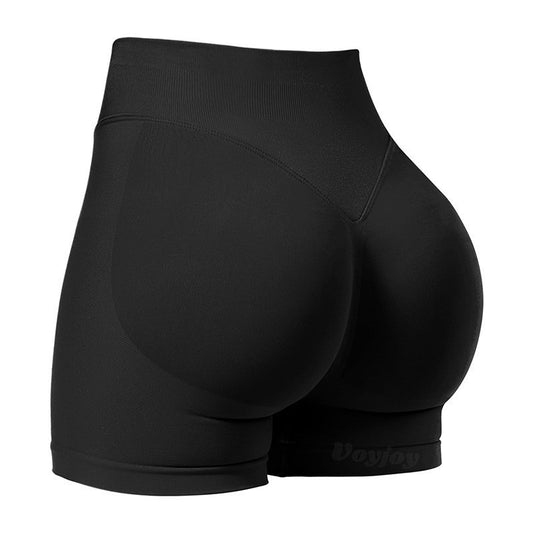 M Black High-Elastic Hip Yoga Shorts - Seamless Mid-Intensity Pilates Workout Shorts